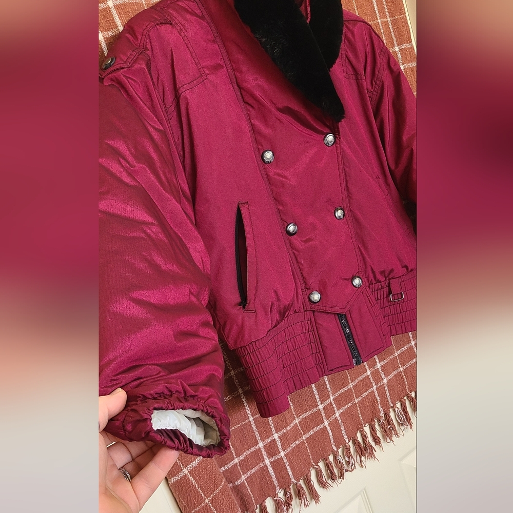 NILS Women's Burgundy Puffer Jacket with Black Collar - Picture 6 of 15
